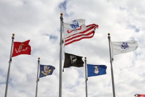 Flags flying over the Armed Forces Museum in Largo, Florida