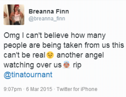Just one of many tweets about the death of Christina Tournant