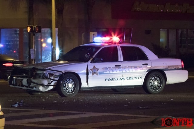 Pinellas County Sheriff's Deputy vehicle sits in the middle of Park Blvd following a crash in Seminole